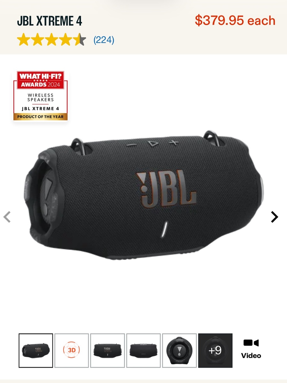 JBL Xtreme 4 Portable Bluetooth Speaker - Black